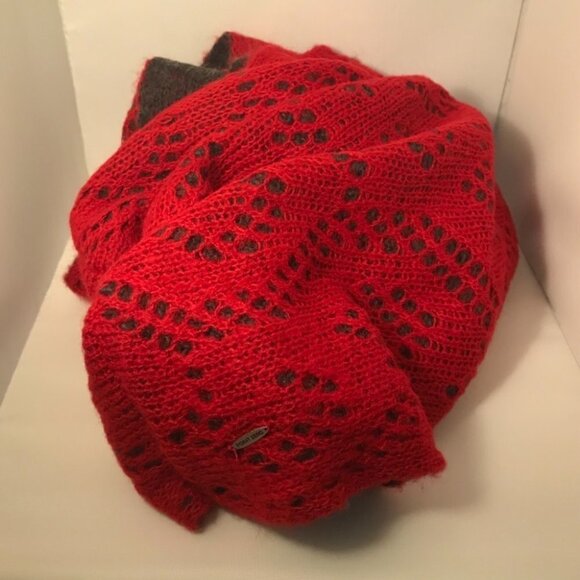 POINT ZERO Betisti Red Grey Cowl Scarf Reversible - Picture 3 of 4